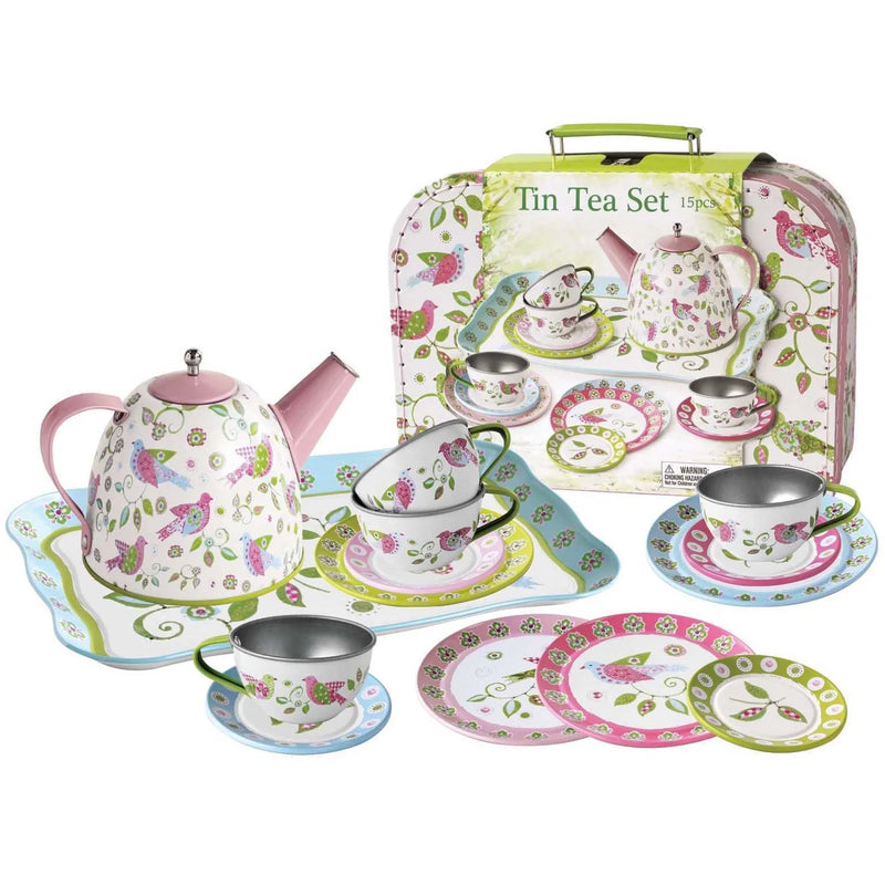 Tin Tea Set with Carry Case-Bird